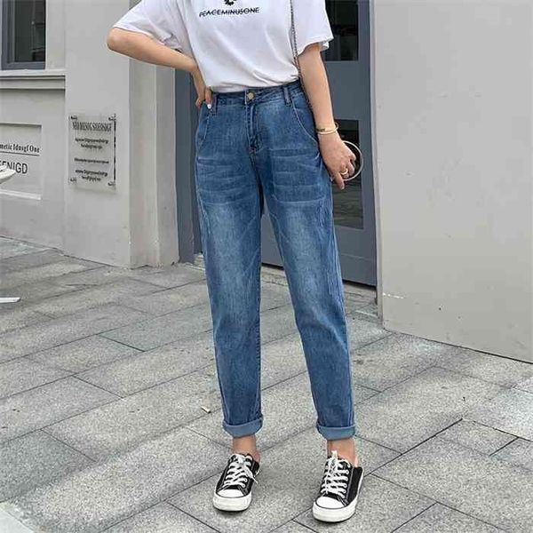 

all season denim jean cotton radish womens fashion casual pants loose high waist plus size l-8xl jeans blue long trousers