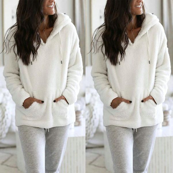 

women's hoodies & sweatshirts fashionable women hooded sweatshirt winter warm pocket pullover blouse shirts keep windproof comfortable, Black