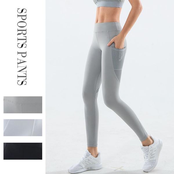 

women's yoga leggings high waist tight pants gym fitness sportswear running quick-drying outfits with pocket design, White;red