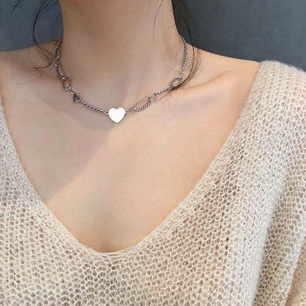 

chokers punk gothic metal chain heart pendant retro court choker necklace fashion asymmetric collar jewelry for women girls, Golden;silver