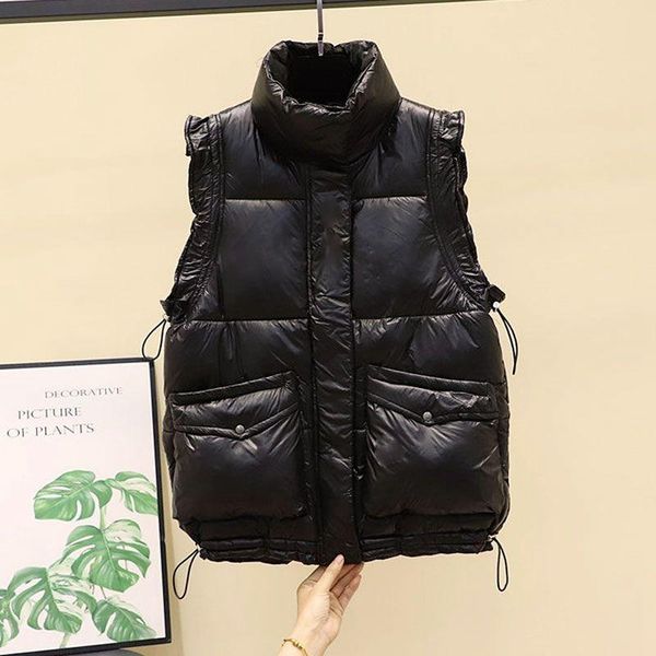 

woman jacket vest autumn winter down cotton women's outer match short chaleco mujer vests, Black;white