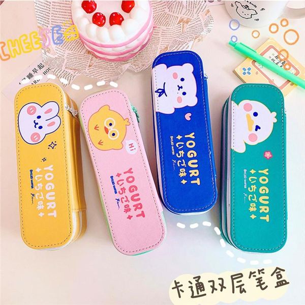 

kawaii cute pencil case large-capacity canvas double-layer korea japan student stationery box for girls cosmetic bags & cases