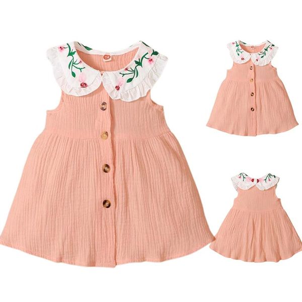 

girl's dresses toddler baby kids girls sleeveless princess dress summer button mini casual printed turndown collar short wearing, Red;yellow