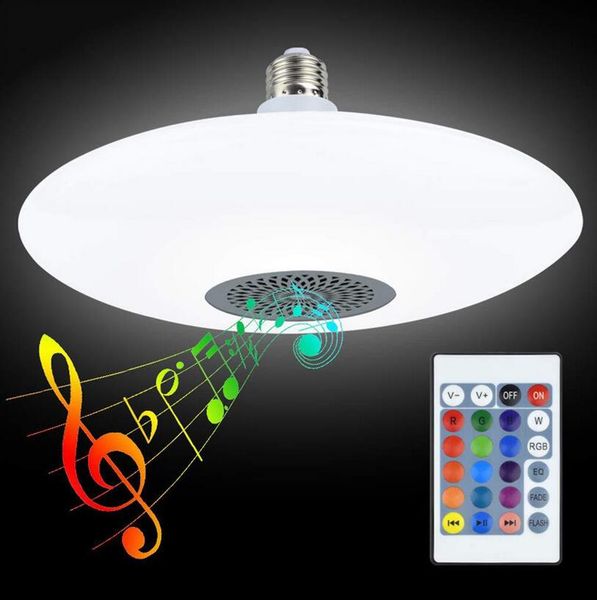

smart rgb bluetooth music ufo bulb e27 lamp holder with 24 keys remote control ac85-260v 30w audio light