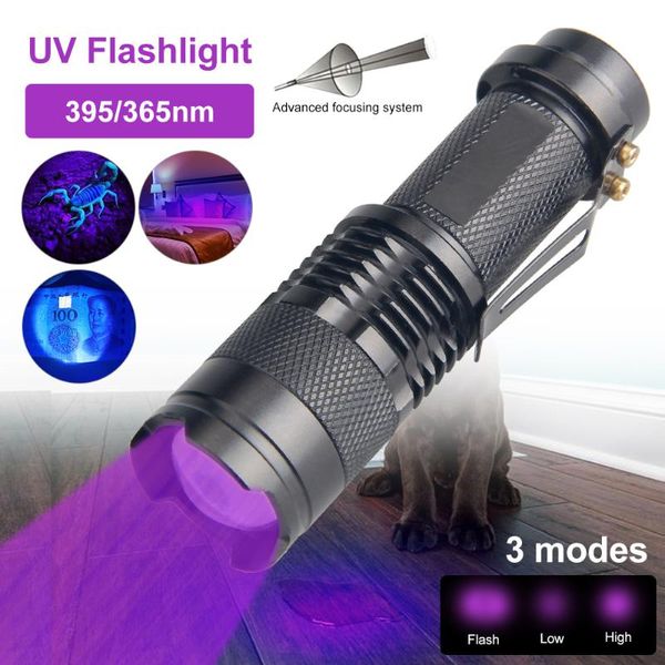365nm/395nm uv led rechargeable ultra violet ultraviolet invisible torch for pets stain hunting marker 14500 battery flashlights torches