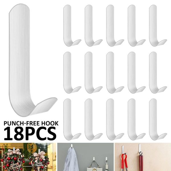 

hooks & rails 18 pcs stainless steel strong self adhesive wall self-adhesive towel racks for kitchen bathroom office accessories