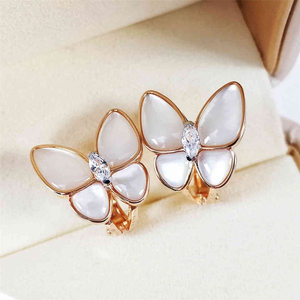 

backs earrings fanjia white shell butterfly 925 sterling silver plated 18k rose gold natural fritillaria clap female