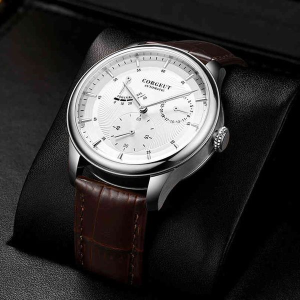 

corgeut men's watch rvs power reserve leather automatic mechanical, Slivery;brown