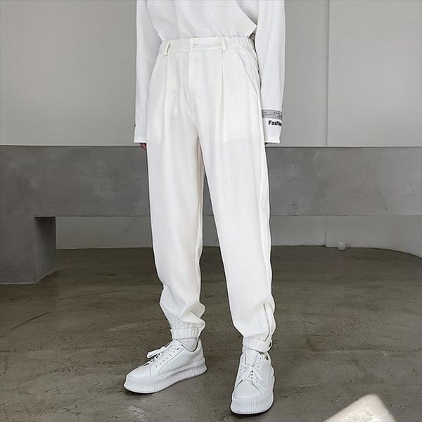 

hem zipper casual streetwear women pant fashion harem male japan korea style vintage pants black white long trousers