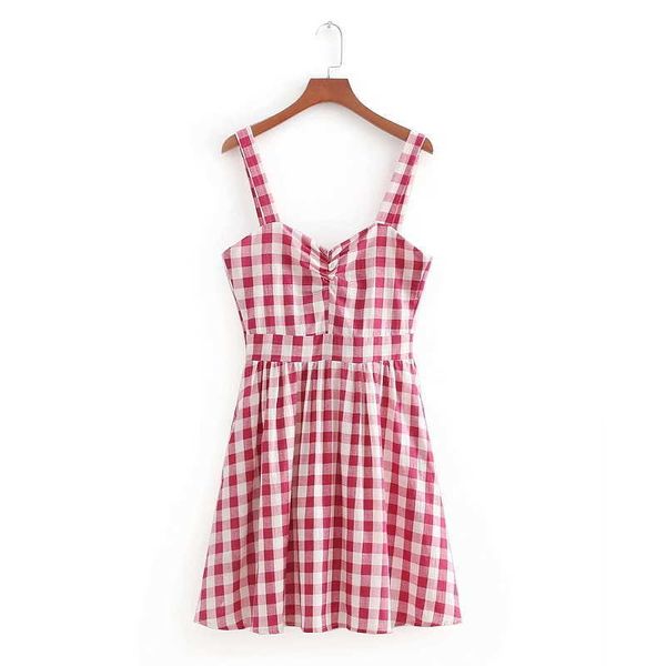 

women sweet plaid pleated sling dress backless sleeveless spaghetti strap female summer mini dresses vestidos ds870 210603, Black;gray