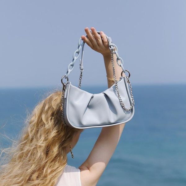 

evening bags fashion acrylic chain women underarm bag retro folds ladies small purse handbags pu leather female girls shoulder crossbody