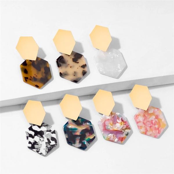 

vintage rhombus hexagon acetate plate earrings for women korean acrylic resin dangle earring 2021 wedding party jewelry, Silver