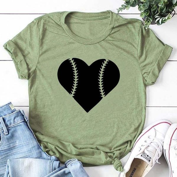 

baseball mom graphic t-shirt aesthetic heart mother gift women tshirt casual girl ulzzang shirts summer drop women's, White