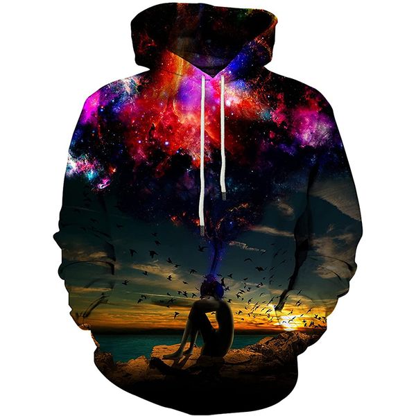 

landscape daoying 3d printing hoodie visual impact party punk goth round neck sweater hoodie ..., Black