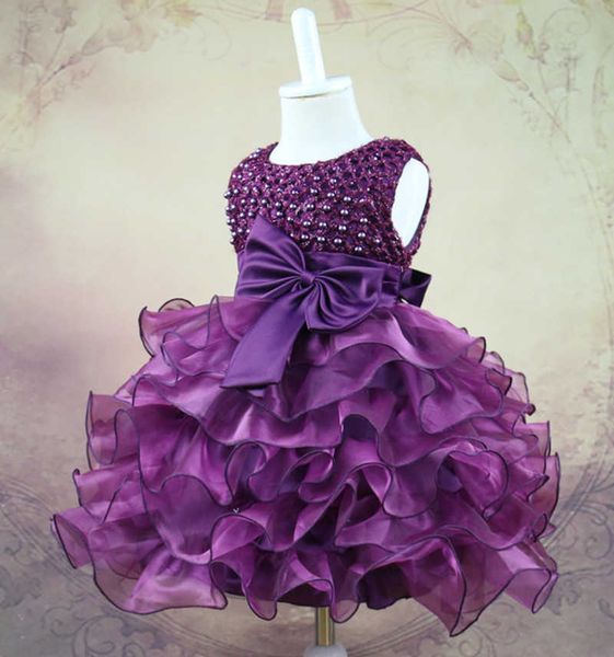 

new girls' flower princess dress with bow and pearl baby with flower wedding dress, Red;yellow