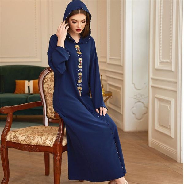 

women's hoodies & sweatshirts women traditional handwork patches rhinestone sequin applique loose oversize hem split blue dress robe wi, Black