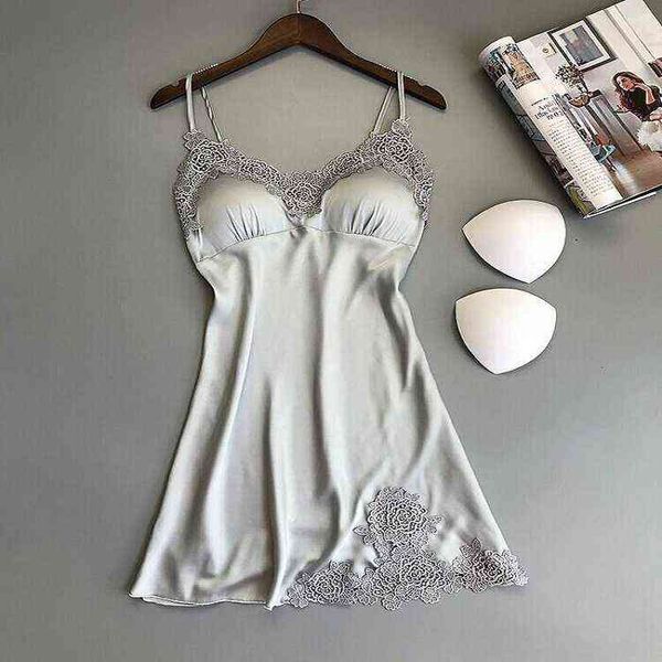

production of ice brassiere lace open back high-end women's hollow silk like pajama sling 211203, Black;white