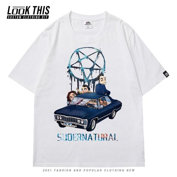 

women's t-shirt supernatural cool print tees o-neck women 2021 summer girl streetwear oversized casual tee, White