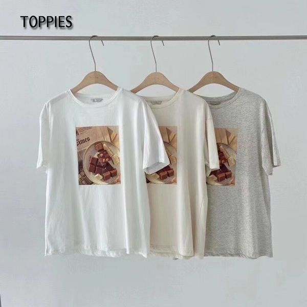 

ies summer chocolate printing t-shirts short sleeve women female casual o-neck tee 210412, White
