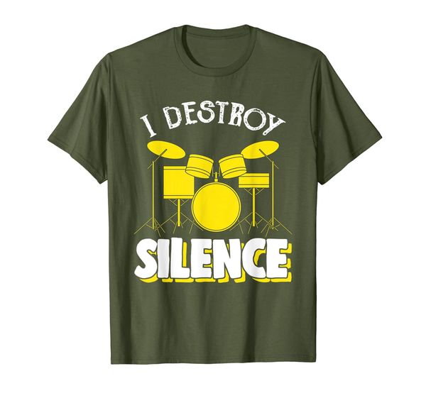 

i destroy silence drum set drum player funny drummer t shirt, White;black