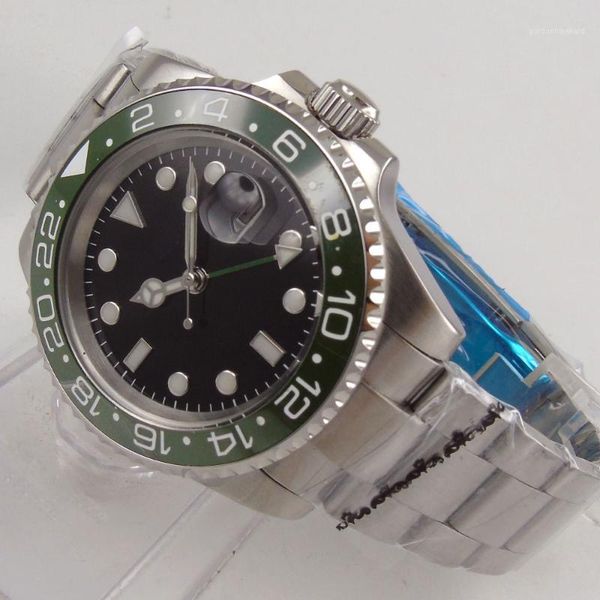 

wristwatches 43mm mechanical automatic gmt men watch black dial sapphire glass oyster bracelet auto date, Slivery;brown