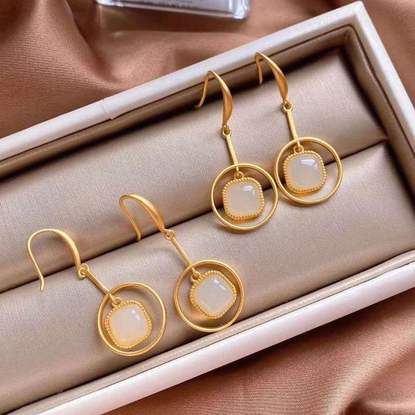 

dangle & chandelier natural hetian white jade geometric long pendant necklace chinese style retro unique ancient gold craft women's sil, Silver