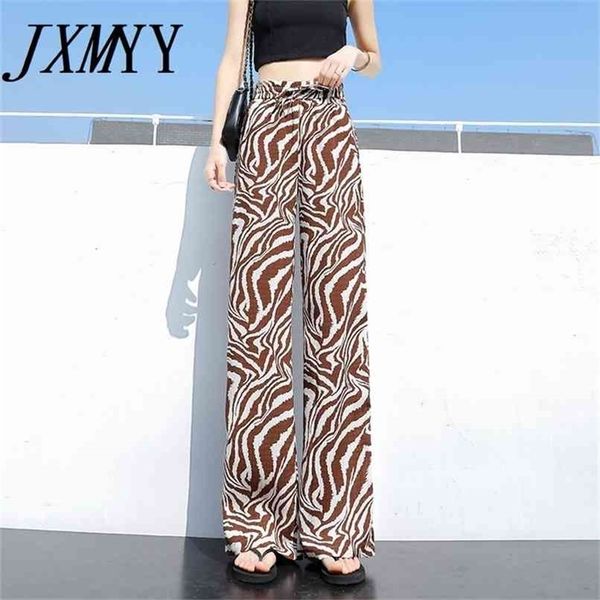 

color wide-leg trouser's thin section drape casual mopping loose high waist pant summer style 210915, Black;white