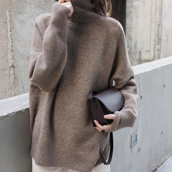 

women's sweaters turtleneck cashmere sweater for women korean loose warm solid knitted pullover 2021 winter lazy style female basic, White;black