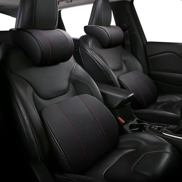 

seat cushions kkysyelva leather car neck pillow set memory foam auto headrest lumbar supports cushion universal back pillows accessories