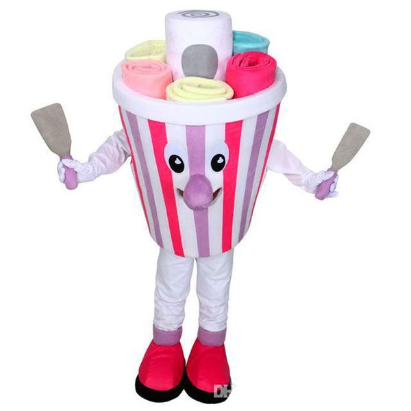 Costume da mascotte gelato colorato di Halloween Costume da cartone animato di alta qualità in peluche Personaggio a tema anime Costume da carnevale di Natale per adulti