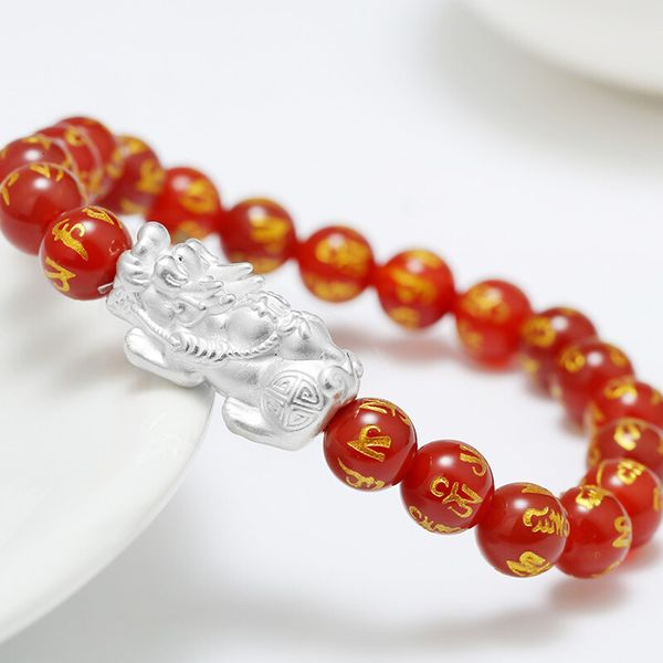 

fashion design bracelet 2021 natural black red agate s999 full of pure silver men's and women's, Golden;silver