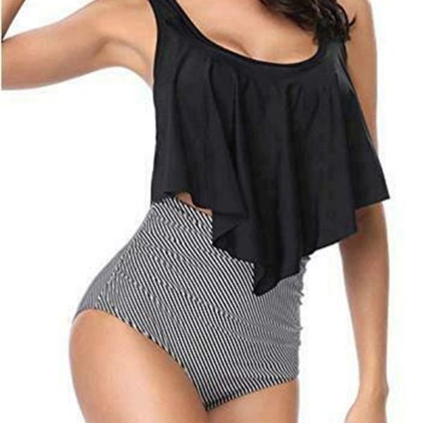

fancyskin women's high waisted swimsuit, pleated, black, size, White;black