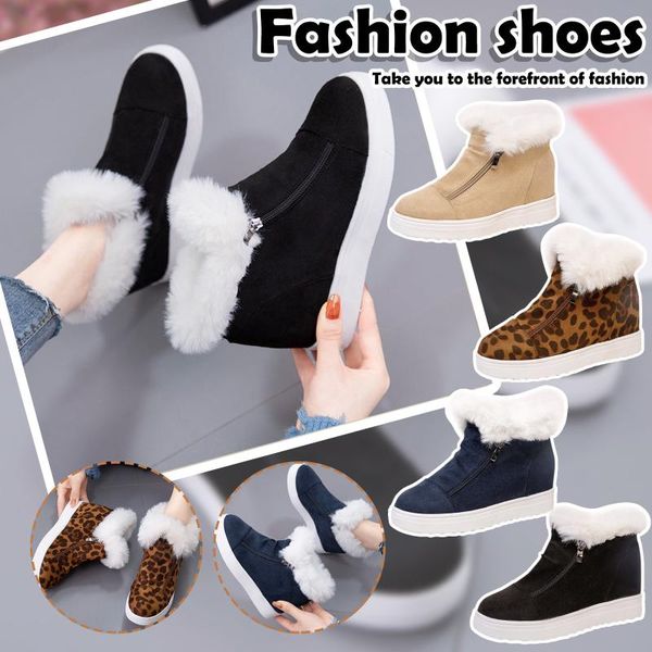 

boots winter warm ankle women fur platform snow home hyoma zipper cotton-padded shoes female botas mujer plus size #4, Black