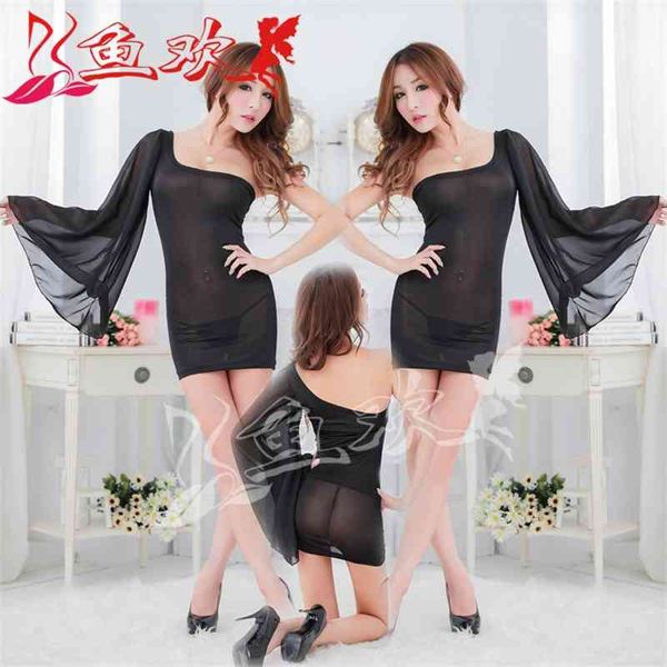 

underwear, bar dress, nightwear, single sleeve nightwear, Black;white