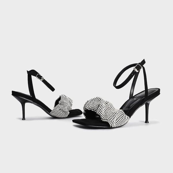 

shoes for women sandals diamond party wedding heels fashion summer 2021 female bling, Black
