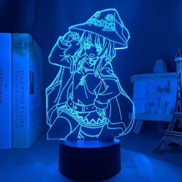 

night lights 3d table lamp acrylicanime konosuba megumin led light for bedroom decor brithday gift manga room desk