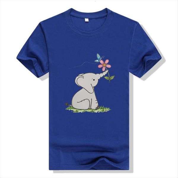 

butterflies flowers and little womens t shirts elephant printing short sleeve vogue punk streetwear loose o neck, White