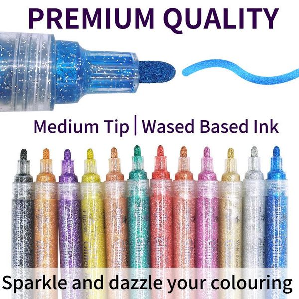 

highlighters 12 colors highlighter pen set cute glitter color markers painting writing tool for girl kids gifts diy school art stationery, Black;red