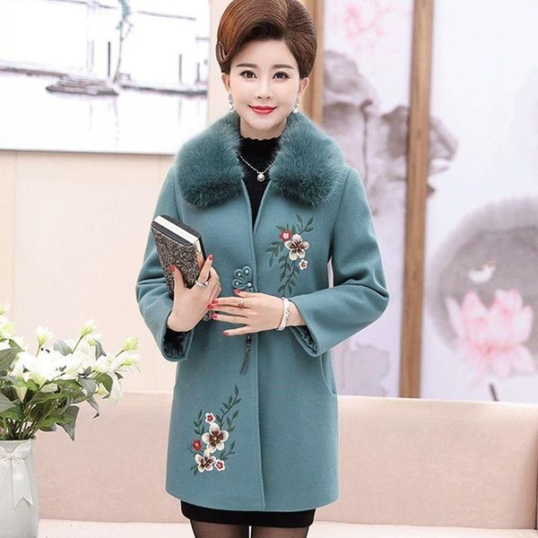 

men's wool & blends woolen coat women autumn winter thick warm jacket middle-aged women's elegant outerwear mother mh101, Black