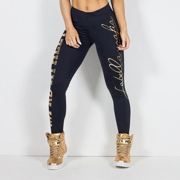 

women's leggings high waist joga for women sports gym athletic letter printing trousers pants fitness elastic, Black