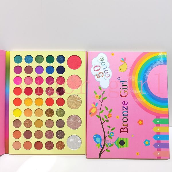 

rainbow 50 colors matte pearlescent eyeshadow mermaid ji milk tea highlighter blush make up cosmetics bronze girl