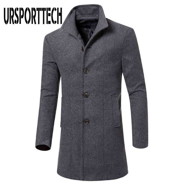 

men's wool windbreaker, korean fashion medium long coat, windproof solid color et, autumn and winter, novelty, Tan;black