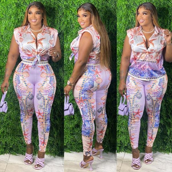 

women's two piece pants hhdmv 2021 ladies street hip hop style women suit sleeveless lapel shirt elastic long printed lady sets, White