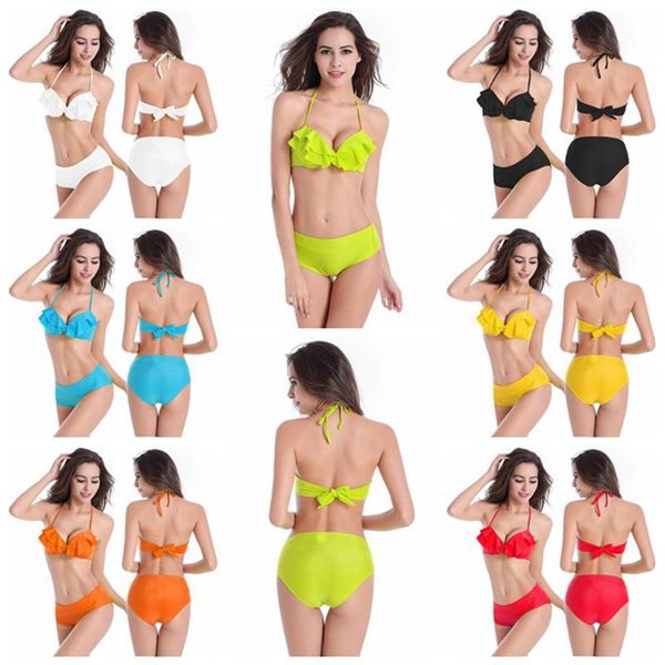 

ruffle bikini suit fashion open back lace up swimsuit women's thin beach wear underwear two piece set swimwear, White;black
