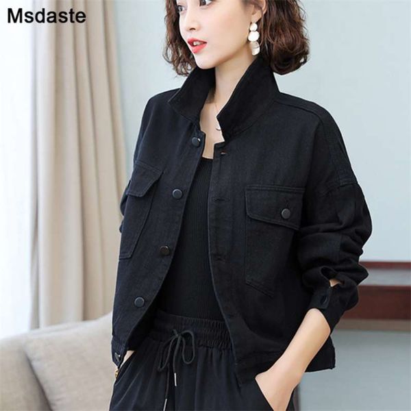 

jeans jacket women casual loose short female coats basic ladies turn-down neck cotton loose bomber jacket woman denim coats 210928, Black;brown