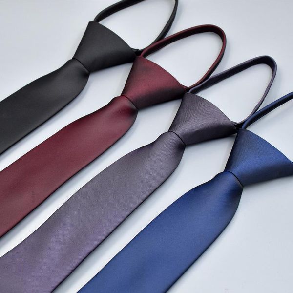 

bow ties lazy korean yilade solid color 6cm quality customized enterprise logo monochrome men's zipper tie, Black;gray