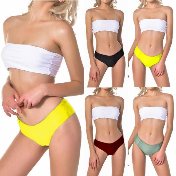 

women bikini set solid color swimsuit swimwear bathing suits beach one-piece