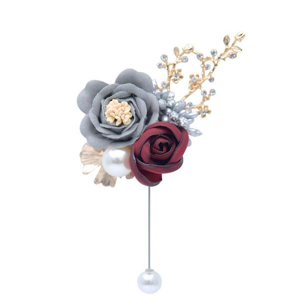 

pins, brooches luxury fabric flower brooch rhinestone pearl long needle lapel pin wedding jewelry for women accessories gift, Gray