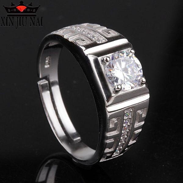 

cluster rings adjustable 925 sterling silver ring fashion men's fine party cubic zirconia groom wedding jewelry love commitment men, Golden;silver