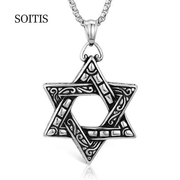 

pendant necklaces soitis magen star of david hexagram israel jewish judaica jewelry unique necklace stainless steel women men, Silver